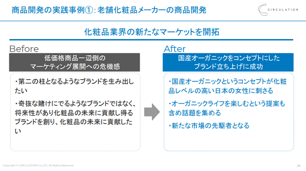 商品開発の実績事例 ①：老舗化粧品メーカーの商品開発