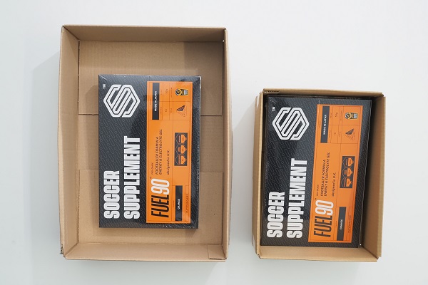 テスト出荷時（左）：80サイズのダンボール、テスト出荷後（右）：60サイズのダンボール