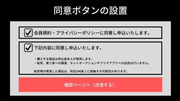 予防対策③：転売防止の同意ボタンを設置する