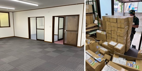 左:倉庫用のフロア 右:平均100件以上/日の出荷をしている