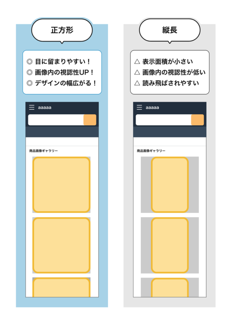 Amazonの商品画像ギャラリー：正方形と縦長の比較