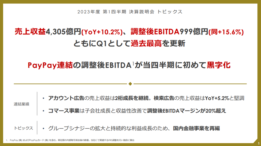 Zホールディングス株式会社 2023年度 第1四半期 決算説明会トピックス