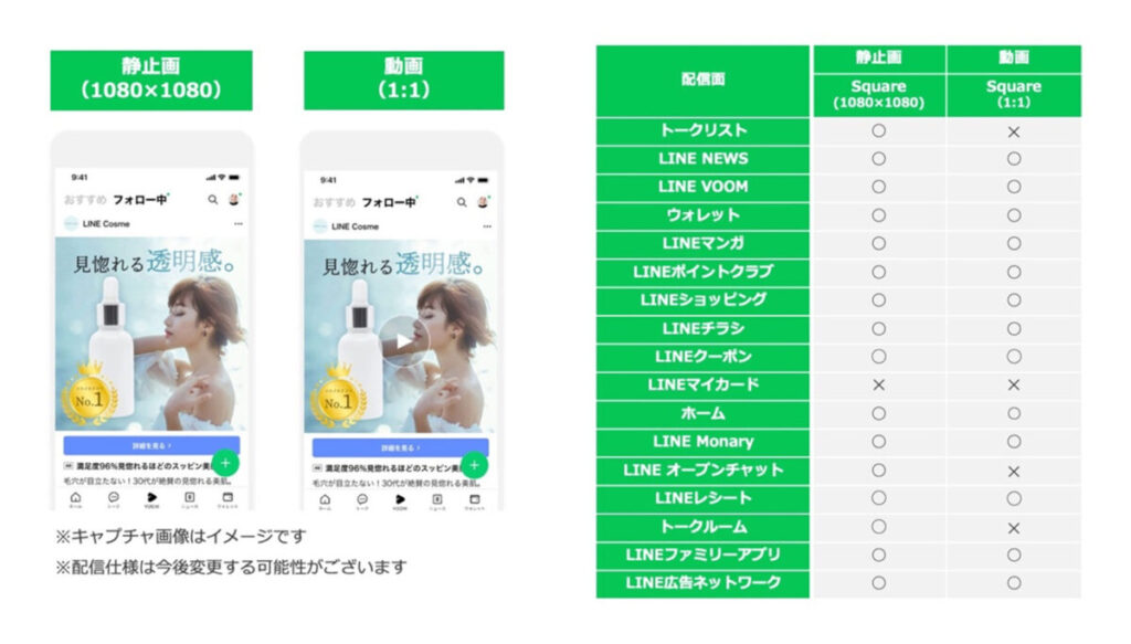 LINE広告の広告フォーマットとクリエイティブサイズ：Square（スクエア）