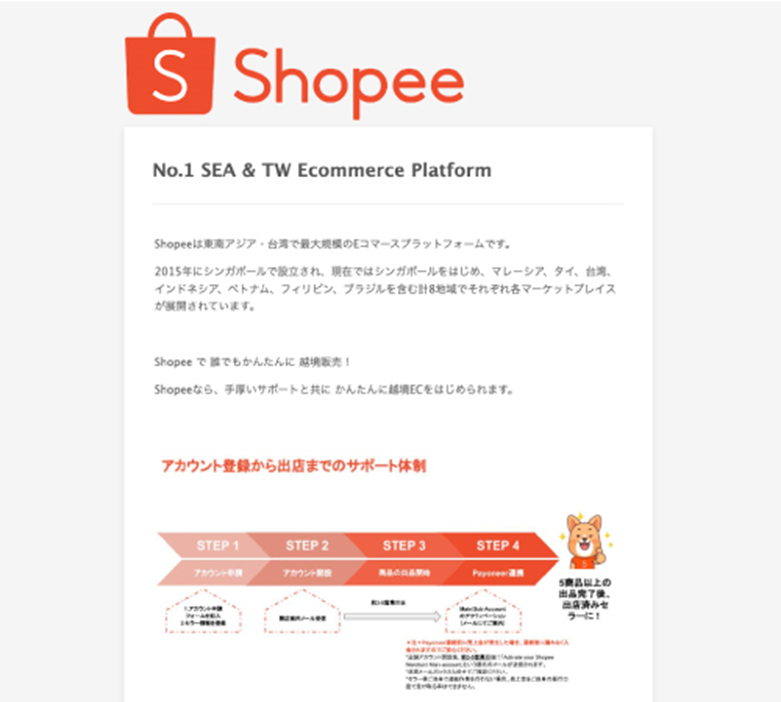 Shopeeのアカウント申請詳細フォーム