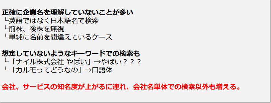 指名検索で検索される想定ワード