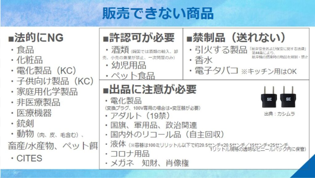 韓国で販売できない商品