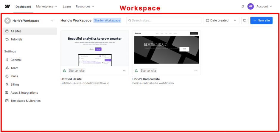 Webflowの構造：Workspace（ワークスペース）