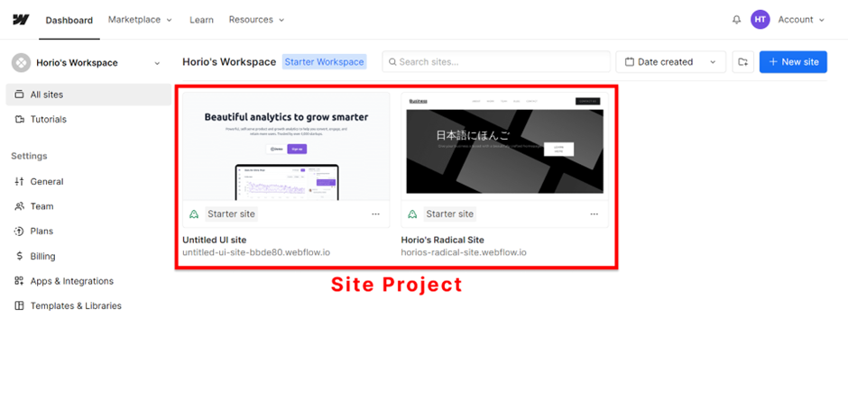 Webflowの構造：Site Project（サイトプロジェクト）