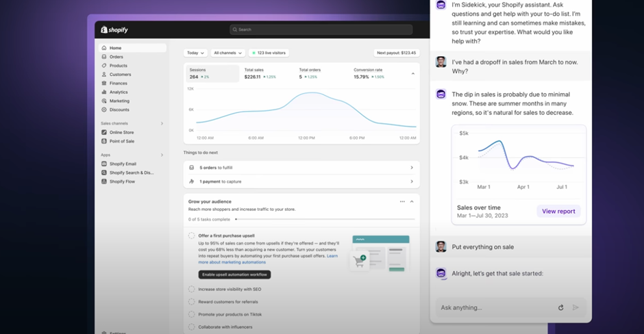 販売データを活用するAIアシスタント「Shopify Sidekick」
Meet Sidekick: Our AI-powered assistant for merchants