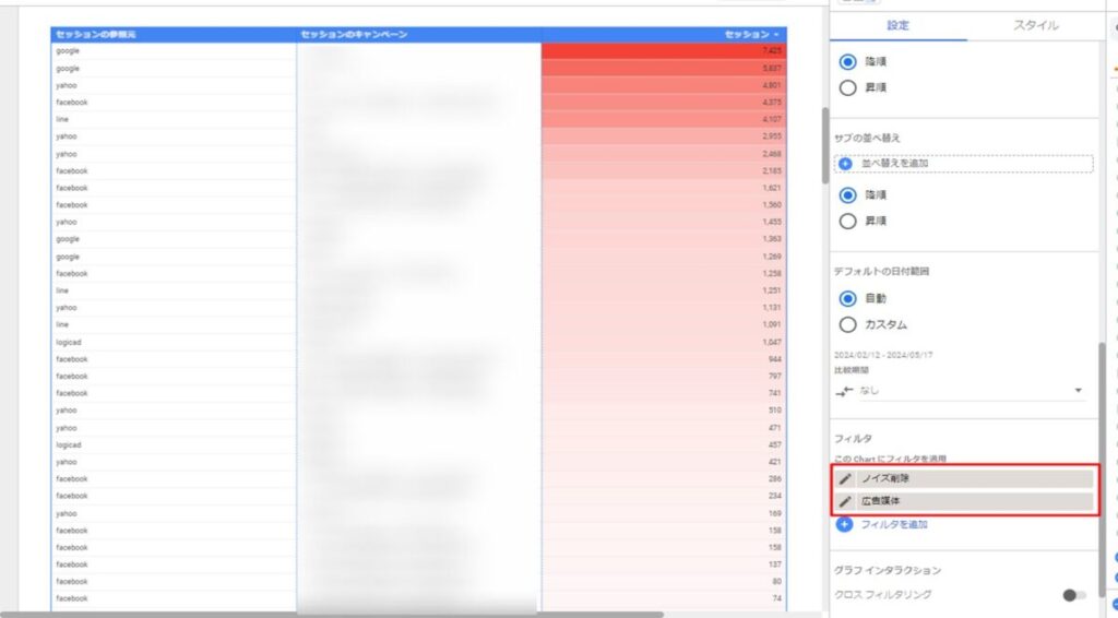 2種類のフィルタを設定