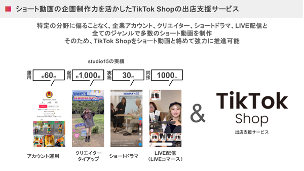 studio15がTikTok Shop出店支援サービスを開始、ショートムービーを活用した新たな購買体験の創出へ