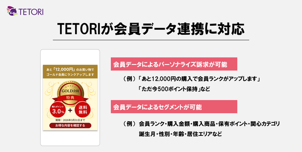 グルービーモバイル、Web接客ツール「TETORI」に新機能「会員データ連携機能」をリリース