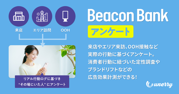 unerryが「Beacon Bank アンケート」提供開始、リアル行動データを活用した精緻なアンケート調査を実現
