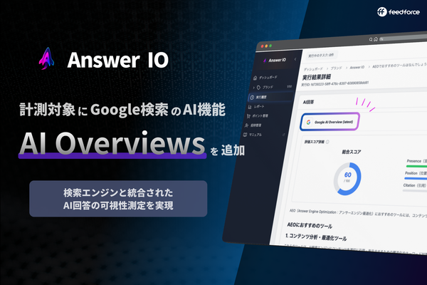 フィードフォース、AEOサービス「Answer IO」がGoogle AI Overviewsに対応開始、ブランドスコアの可視化が可能に